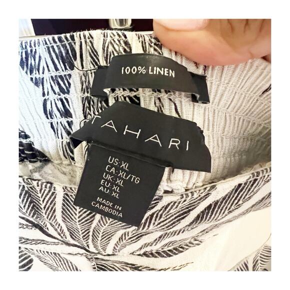 Tahari Palm Print Tropical Cropped Wide Leg 100% Linen Pants XL Black Ivory - Picture 4 of 9